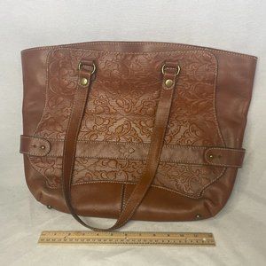 Patricia Nash Large Brown Florence Floral Tooled Leather Bucket Tote